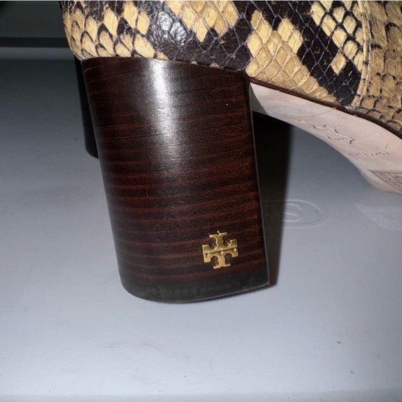 Tory Burch Tall Snake-Embossed Leather Boot In Mimosa - 41  Tory Burch Brooke Embossed Natural Snake Print Ankle Boots 7